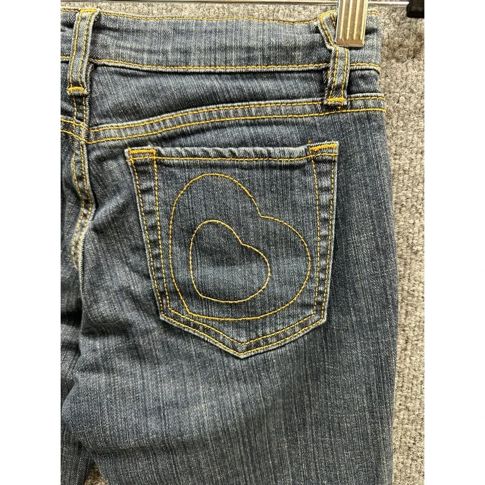 Forever 21 VTG Cotton Women Dark Wash Heart Embroidered Low Rise Jeans Sz 1